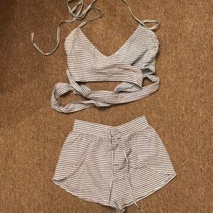 Asos Petite High Waist Retro Striped Swimsuit